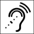 Assistive listening devices accessibility symbol. An image of a Ear with two curved lines curving the outside of the ear to signify sounds and dots inside the ear to signify hearing.