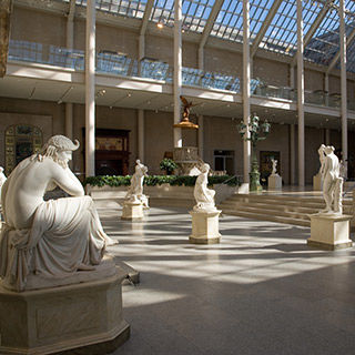 View of statues in the Engelhard Court in the American Wing