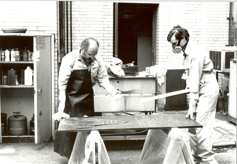 Robert Carroll and Joshua Lee cleaning, 1996