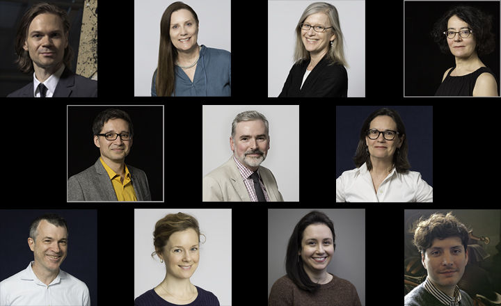 Composite image showing headshots of the 11 members of the Paintings Conservation Department over a black background.