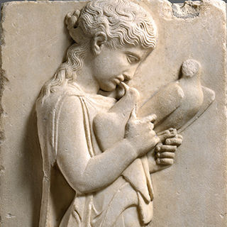 Detail of Marble relief of a woman holding two birds